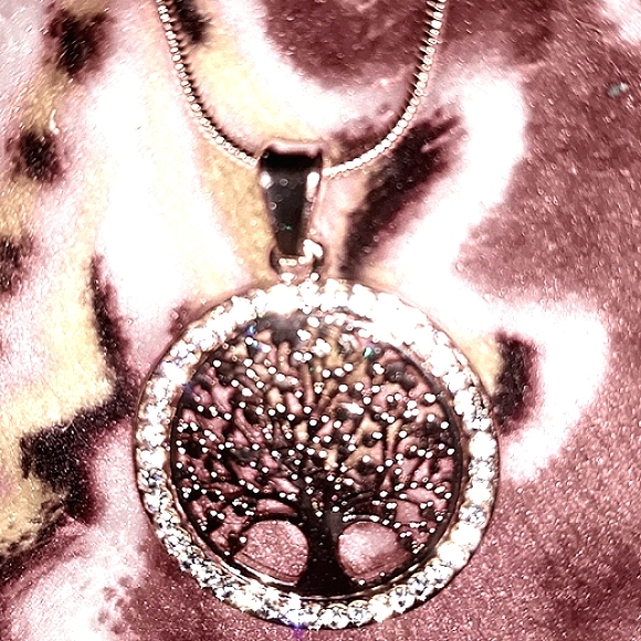 Silver Tree of Life Earrings with Crystal Rhinestone accents on ss earwires - Picture 8 of 15